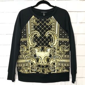 F21 Black & Gold Baroque Scarf Print Sweatshirt
